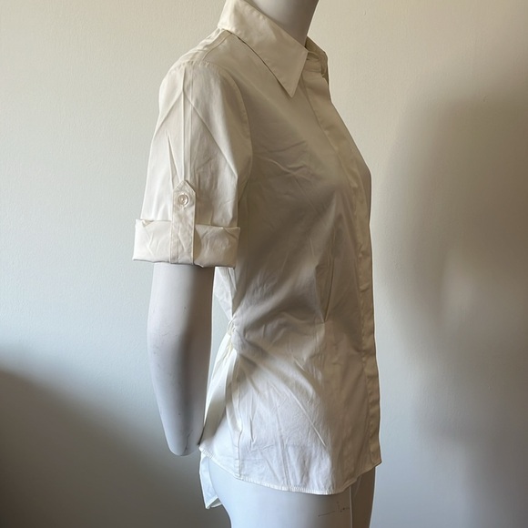 Lafayette 148 Button Down Short Sleeves Waist Tie Back Stretch Size 6 - Picture 3 of 12